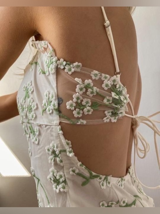 12th Tribe Dresses & Skirts - 12th Tribe Floral Embroidered Mini Dress in Cream and Green